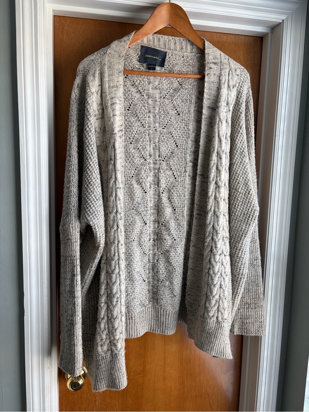 Light Beige Cable Knit Open-Front Cardigan Sweater